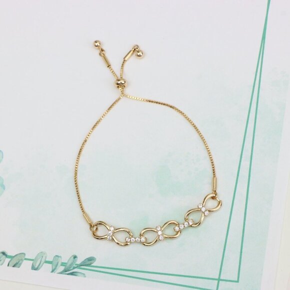 Elegant Rose Gold Infinity Bracelet in Cubic Zirconia, Adjustable Size, XPAB0606 - Picture 7 of 11